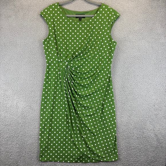 Vtg Faux Wrap Dress 14W Polka Dot Garden Party Derby Stretch Ruched Classic City - Picture 1 of 10